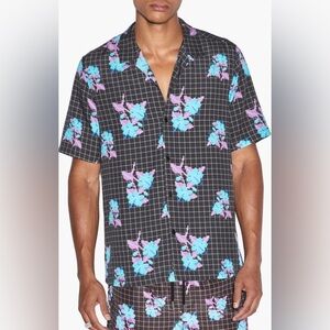 NWT Ksubi Low Res Floral Short Sleeve Button-Up Camp Shirt